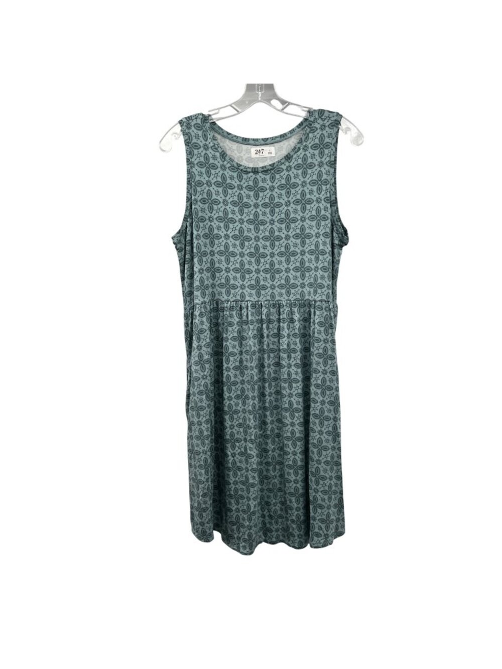 Maurices 24/7 Sage Green Print Dress A-Line Sleeveless Size Large Pockets